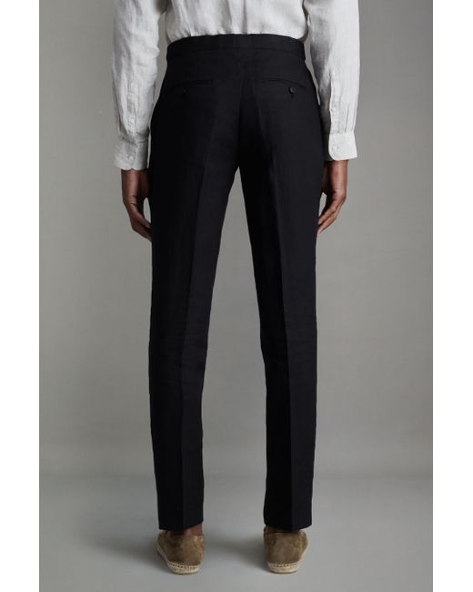 Reiss Kin - Black Slim Fit Linen Adjuster Trousers for men