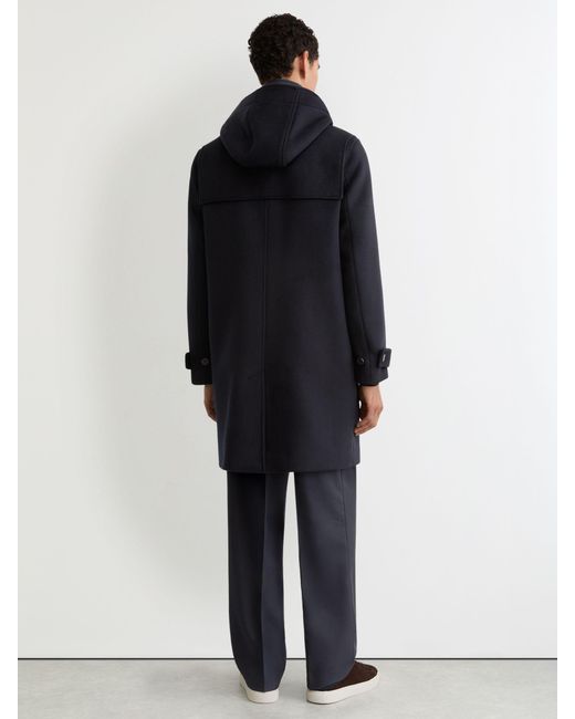 Reiss Blue Wool-Blend Hooded Duffle Coat for men