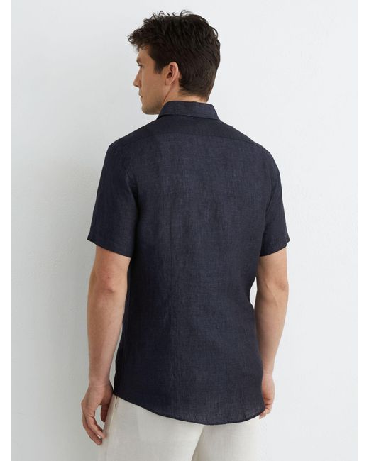 Reiss Blue Linen Short Sleeve Shirt for men