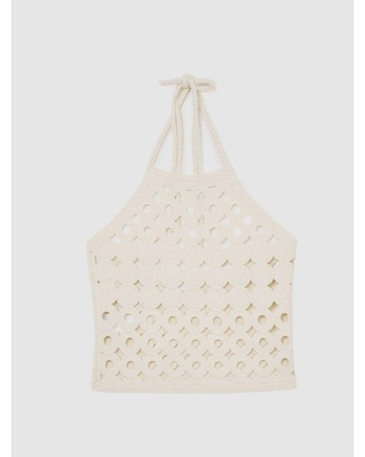 Reiss Celia - White Cotton Cut-out Knitted Halterneck Top, Xs (us 2)