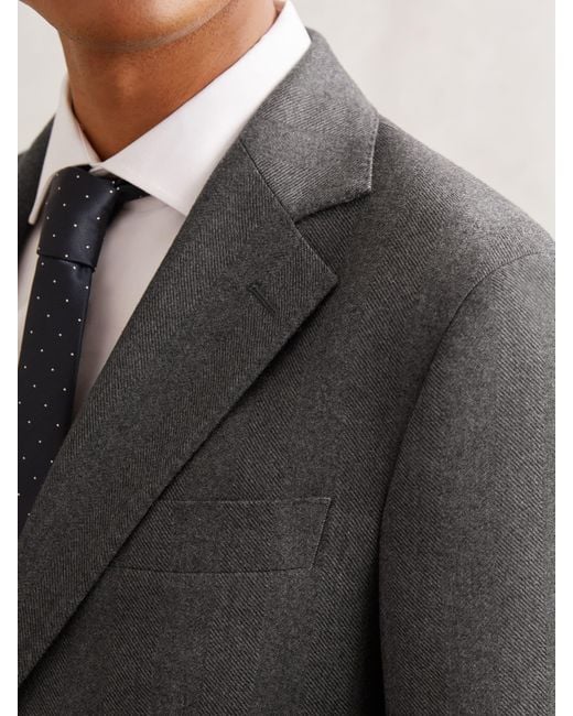 Reiss Gray Wool Flannel Single-Breasted Blazer Classic-Fit for men