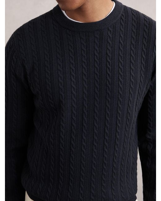 Reiss Blue Luca - Midnight Navy Cable-knit Jumper With Wool, S for men