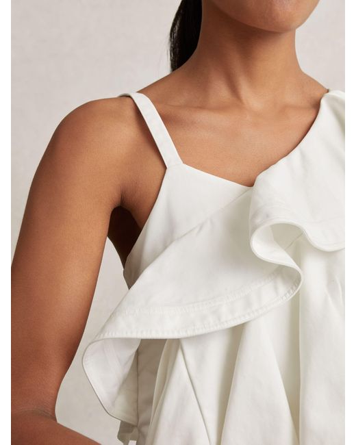 Reiss White Hera Cotton Tiered Ruffle Mini Dress