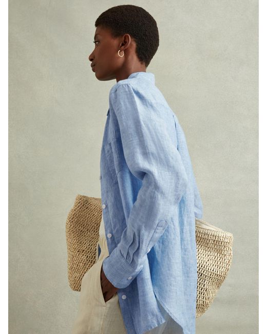 Reiss Belle - Blue Linen Button-through Shirt, Us 6