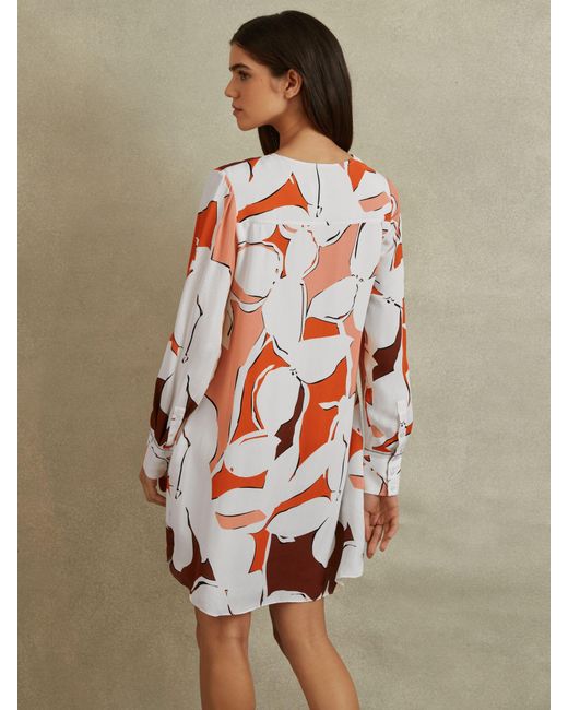 Reiss Tanya - Cream/red Printed Tie Neck Mini Dress, Us 6