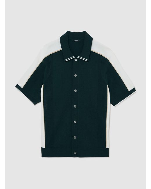 Reiss Gray Dark & Colour-Block Knit Button-Through Shirt for men