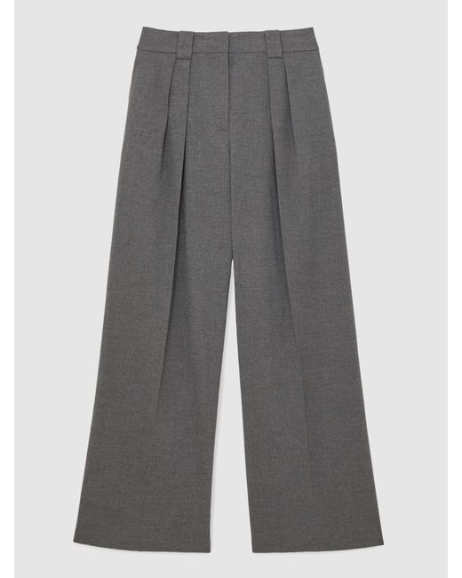 Reiss Gray Poppie - Grey Petite Wide-leg Pleated Trousers, Us 12