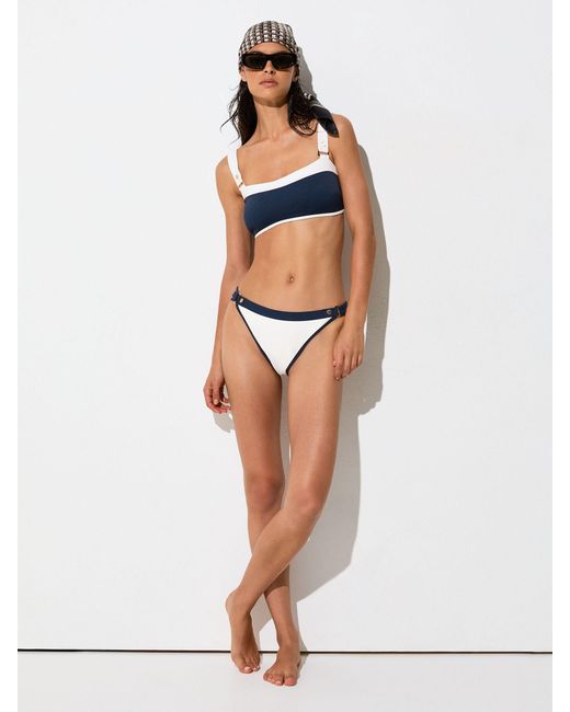 Reiss White Textured Colour-Block Bikini Top