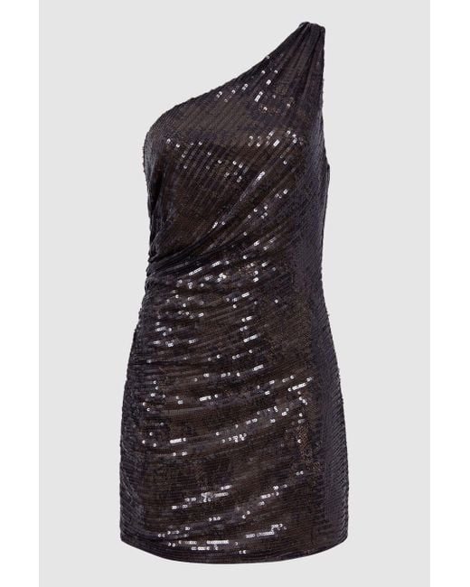 Halston Heritage Black Sequin One-shoulder Mini Dress