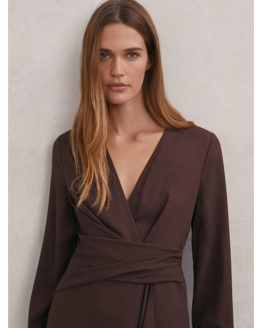 Reiss Natural Wrap-Front Draped Midi Dress