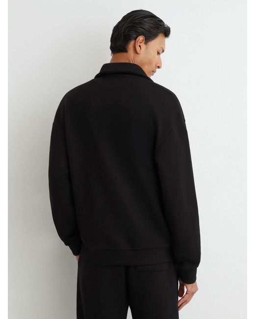 Reiss Black Cotton Heavyweight Half-Zip Sweatshirt for men