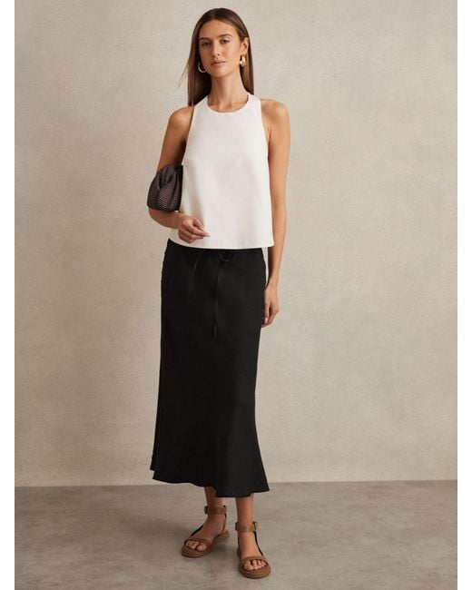 Reiss Natural Roxi - Black Slip Midi Skirt, Us 10