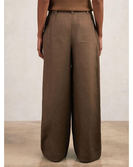 Reiss Brown Petite Linen Wide-Leg Trousers