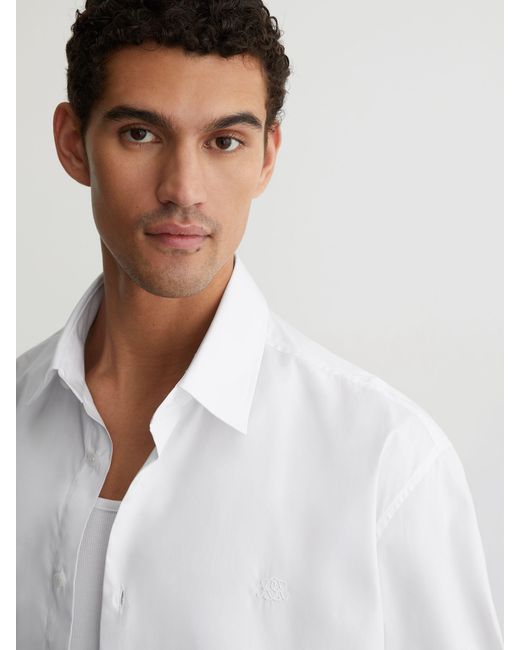 Reiss White Monogram-Embroidered Relaxed-Fit Shirt Cotton for men