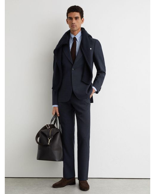Reiss Black Fibre Airforce Tailored Fit Virgin Wool Textured Single-Breasted Blazer, Dark for men