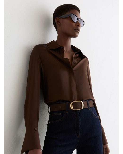 Reiss Brown Athena - Chocolate Suede Oval-buckle Belt, Xs (us 2)