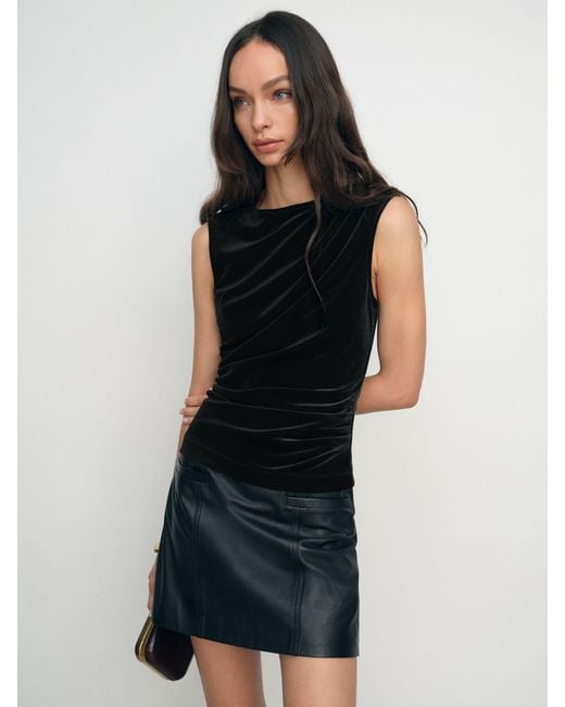 Reiss Black Velvet Drape Sleeveless Top