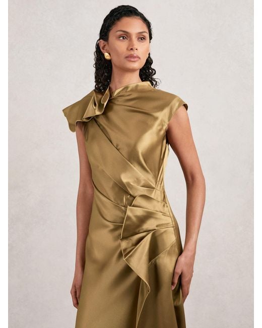 Acler Natural Draped Satin Midi Dress