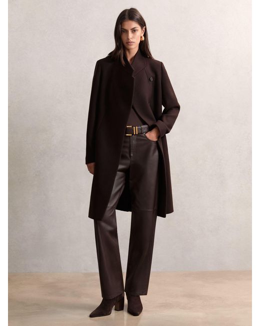 Reiss Brown Petite Wool-Blend Wrapover Mid-Length Coat