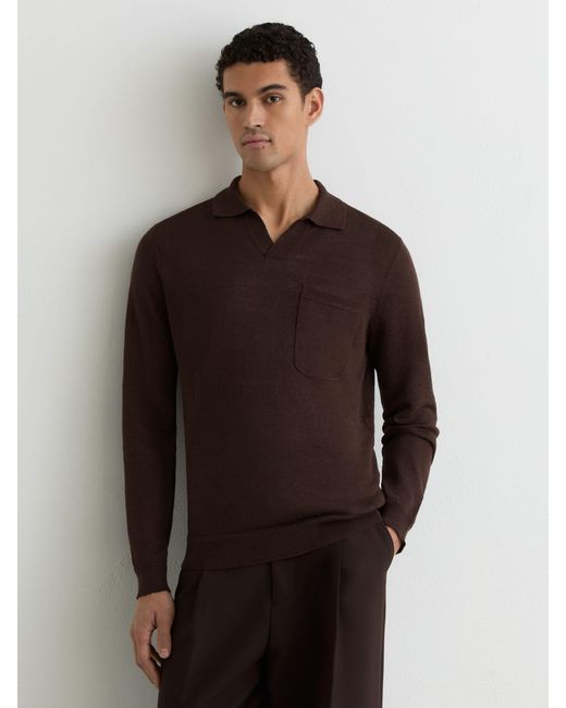 Reiss Multicolor Oaklands - Chocolate Brown Linen Open-collar Regular-fit Polo Shirt, Xs for men