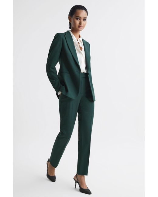 Reiss Multicolor Jade - Bottle Green Slim Petite Slim Fit Wool Blend Mid Rise Suit Trousers