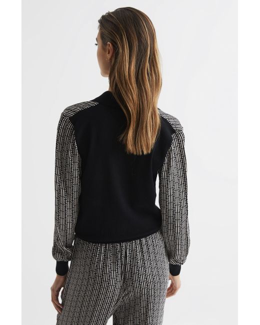 Reiss Gray Olivia - Black Printed Mix-knitted Shirt, Uk X-small