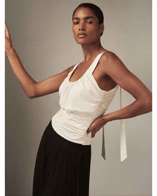 Reiss Natural Darlie - Ivory | Royal Ballet Ruched Vest, L (us 12-14)