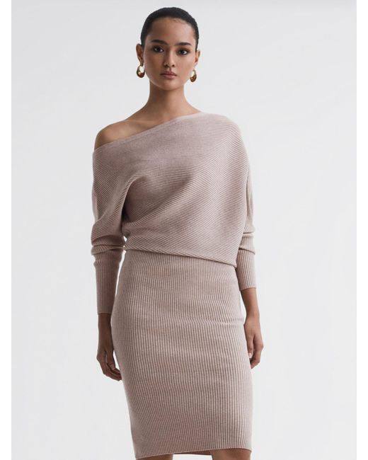 Reiss Natural Lara Off-The-Shoulder Stretch-Knit Midi Dress