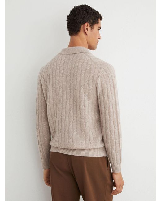 Reiss Natural Cashmere Cable-Knit Polo Jumper for men