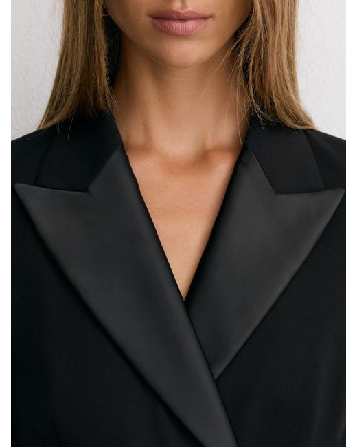 Reiss Black Tuxedo Wide-Leg Belted Jumpsuit
