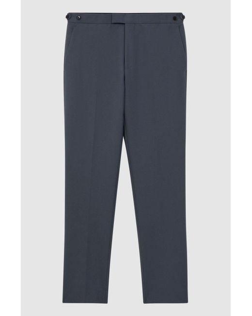 Reiss Fine - Airforce Blue Wool Side Adjusters Trousers for men