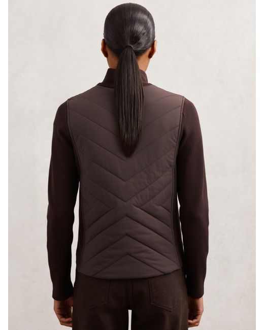 Reiss Brown Hybrid Quilted Zip-Through Knit Jacket