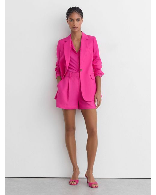 Reiss Pink Tailored Shorts With Linen