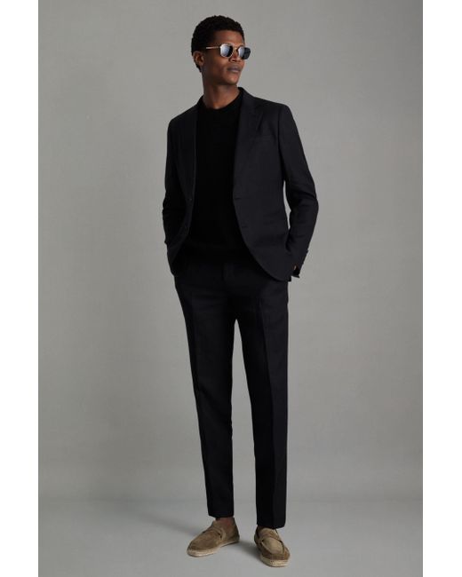 Reiss Kin - Black Slim Fit Single Breasted Linen Blazer for men