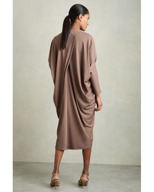 Reiss Multicolor Gracie - Mink Draped Jersey Midi Dress, S