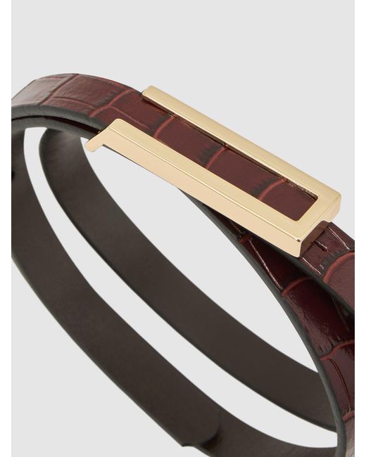 Reiss White Bronya - Burgundy Leather Crocodile-effect Belt, M (us 8-10)