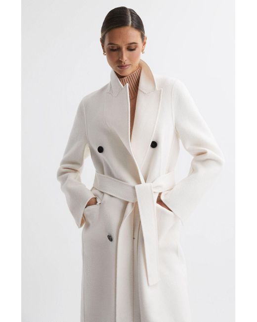 Reiss Natural Arla - Cream Relaxed Wool Blend Blindseam Belted Coat, Us 12