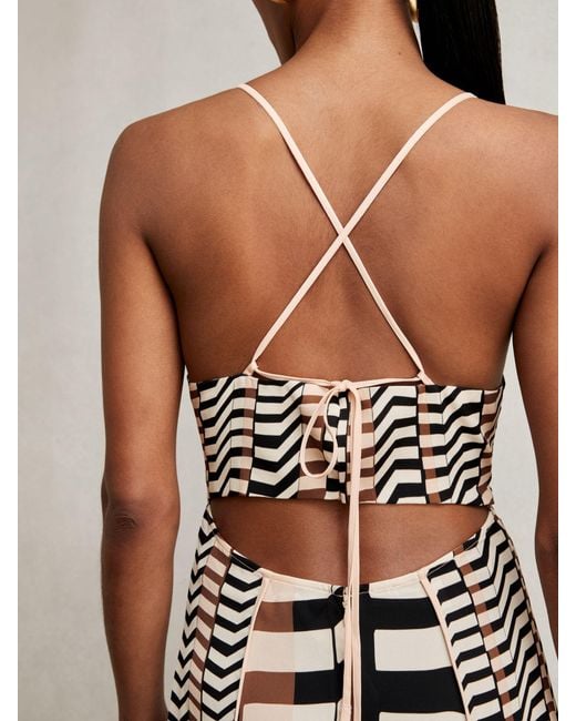 Reiss Natural Chevron-Stripe Ruched Midi Dress