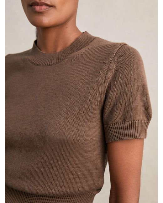 Reiss Brown Cotton And Wool Crew-Neck Top