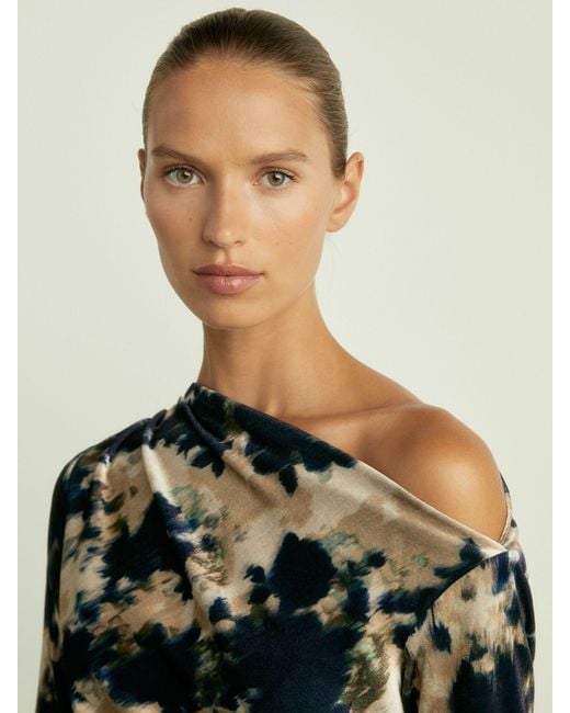 Reiss Natural Velvet Abstract Print Off The Shoulder Dress