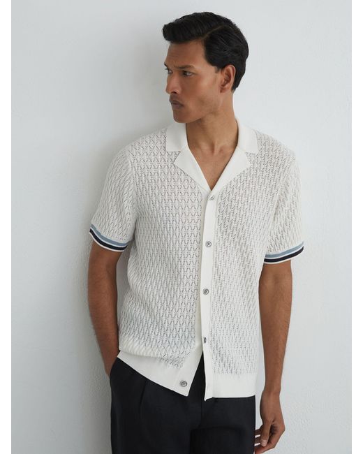 Reiss Bilsby - White Cotton-blend Geometric-knit Tipped Shirt, Xl for men