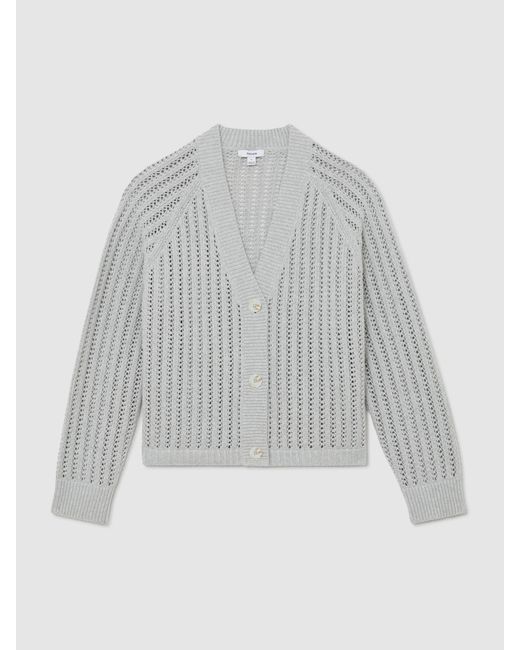 Reiss White Cotton-Blend Open-Knit Cardigan