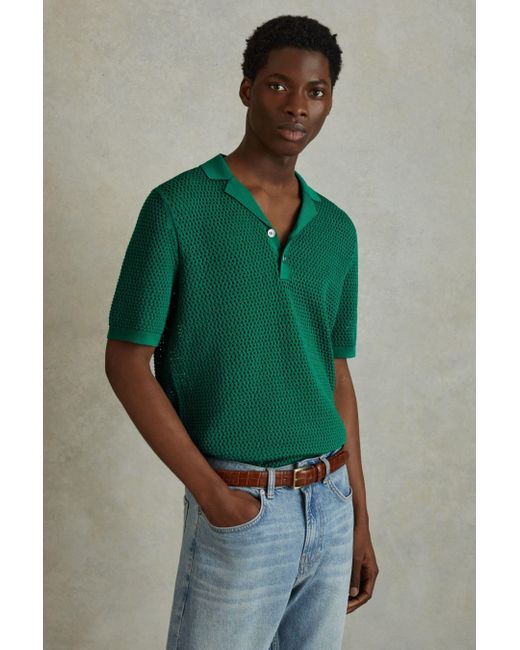 Reiss Fargo - Bright Green Knitted Cuban Collar Polo Shirt, Xs for men