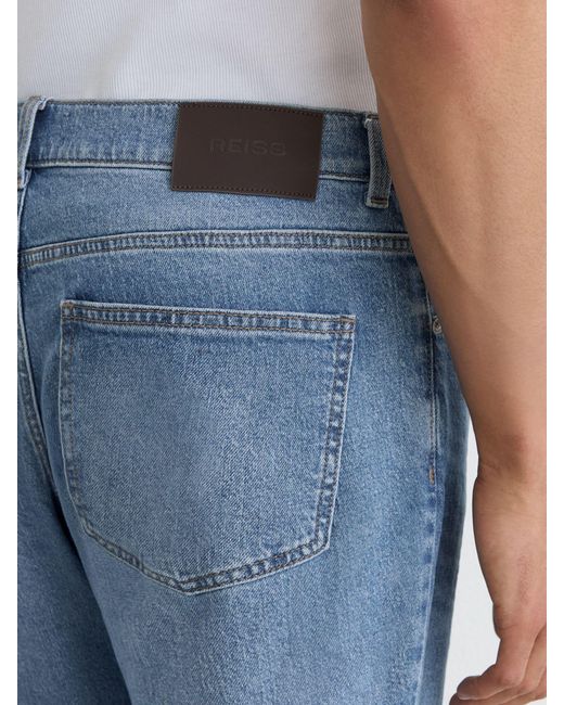 Reiss Blue Mid Wash Straight-Leg Jeans for men