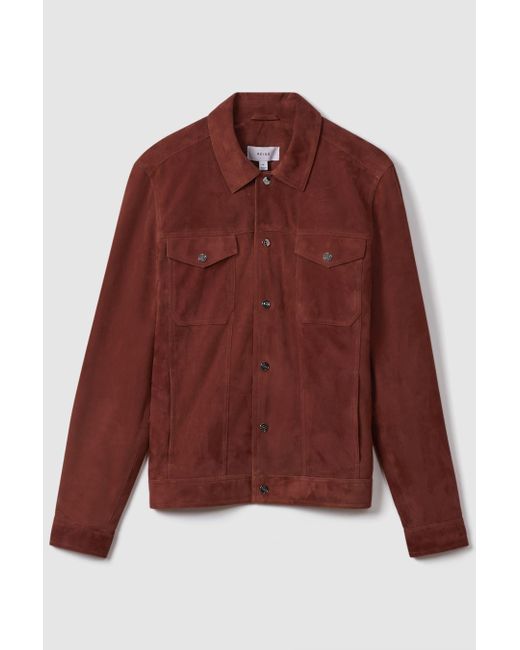 Reiss Red Nico - Rust Suede Twin Pocket Overshirt, Xs for men