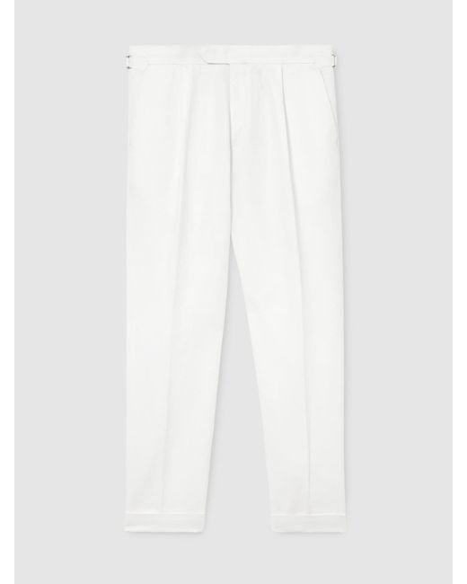 Reiss White Linen-Blend Side-Adjuster Tapered Trousers for men