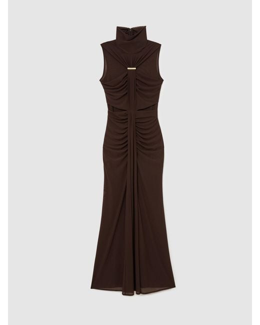 Reiss Multicolor Colette - Chocolate Brown Petite Ruched Sleeveless Maxi Dress, Us 8