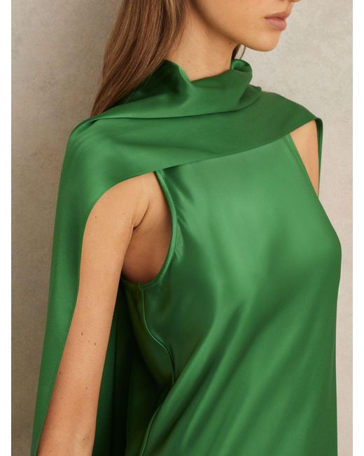 Reiss Fae - Green Satin Cape Maxi Dress, Us 2