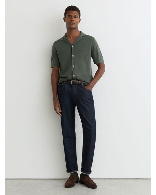 Reiss Grafton - Kale Green Merino Wool Cuban-collar Shirt, Small for men