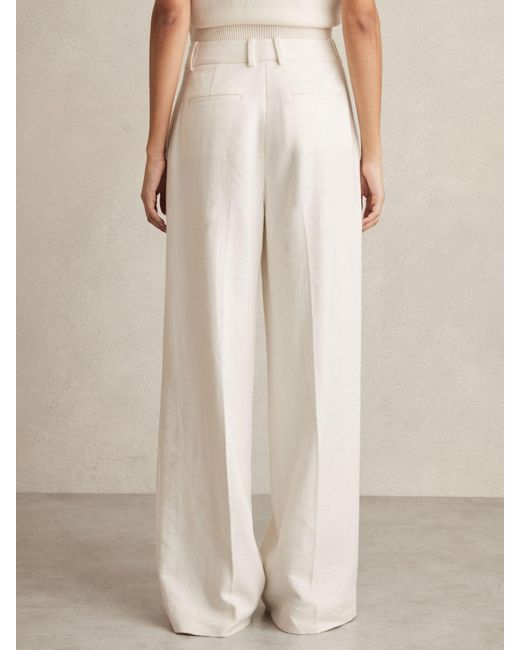 Reiss White Linen-Blend Wide-Leg Trousers